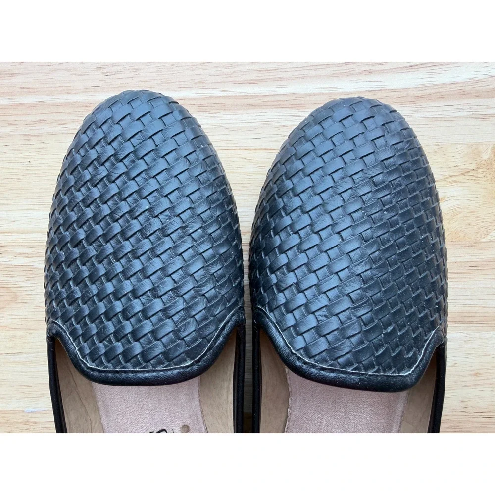 Harborsides Comfort Memory Foam Flat Shoes Black basket weave Faux leather 8